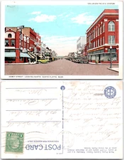 North Platte Nebraska Dewey Street Old Cars USA 1935 NE Fancy Cancel Postcard