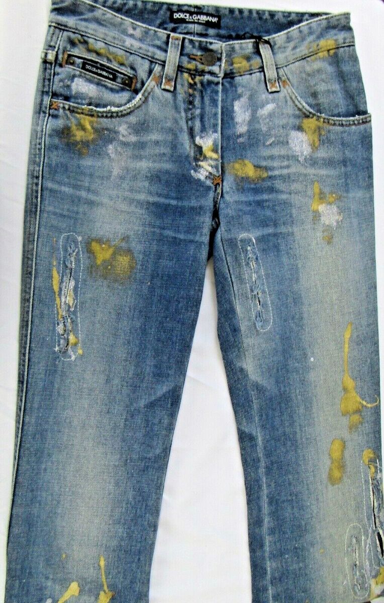 NWT Dolce & Gabbana Italy Splatter Metallic Paint Mid Denim NWT Dolce & Gabbana Italy Splatter Metallic Paint Mid Denim