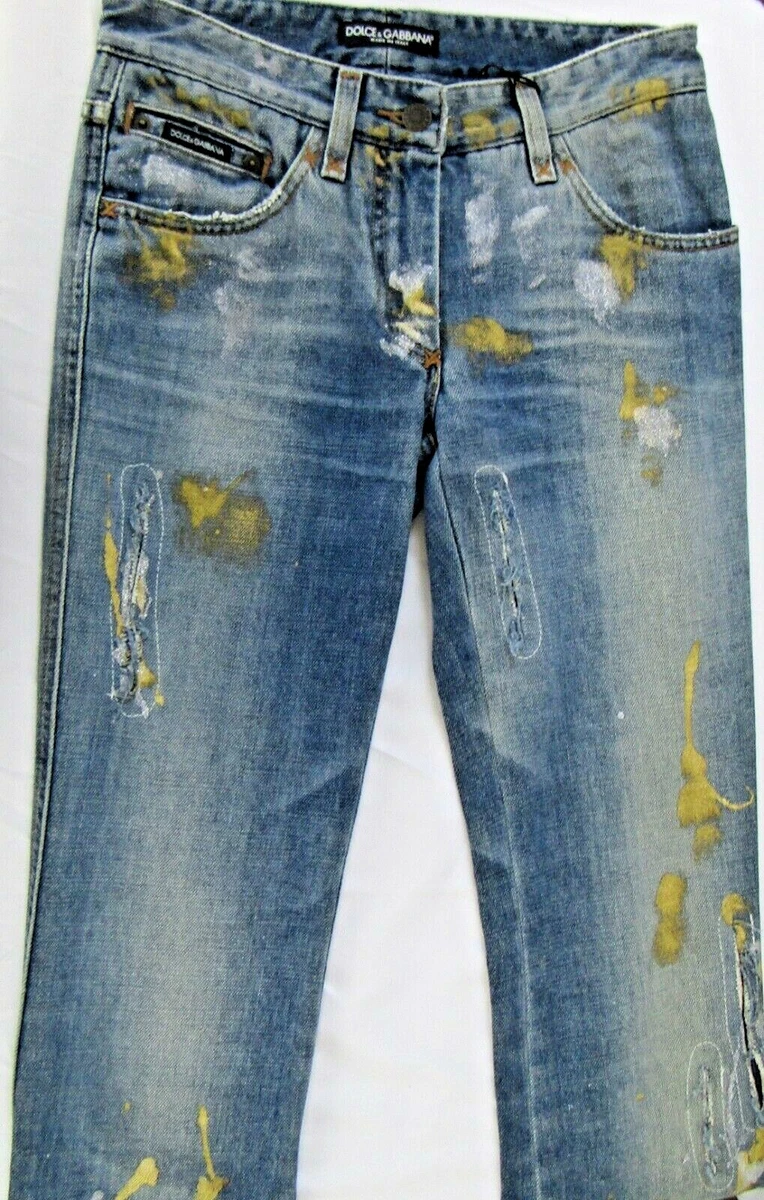 NWT Dolce & Gabbana Italy Splatter Metallic Paint Mid Denim