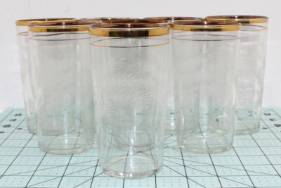 Libbey Mid-century Gold Rimmed Frosted Wheat Glasses Set Of 8 EUC | eBay