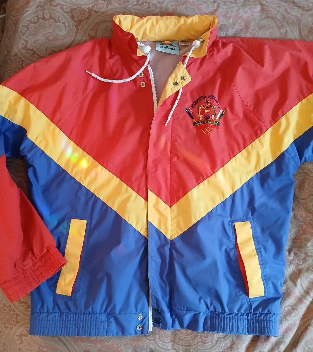 VTG Mens LG Colorblock Windbreaker 90s Colorful Nautical Bermuda Regatta
