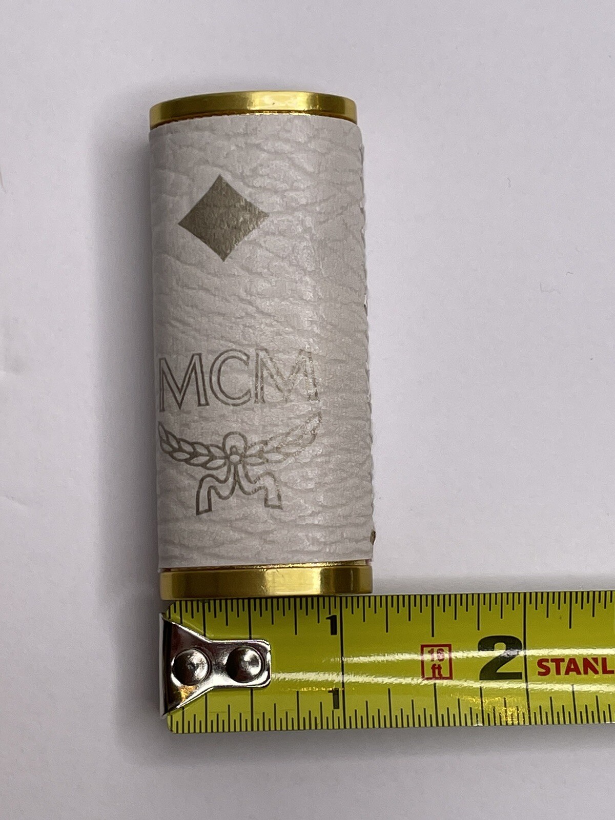 MCM Leather Hand Crafted Authentic Designer Bic Lighter Holder Case Cover Beige