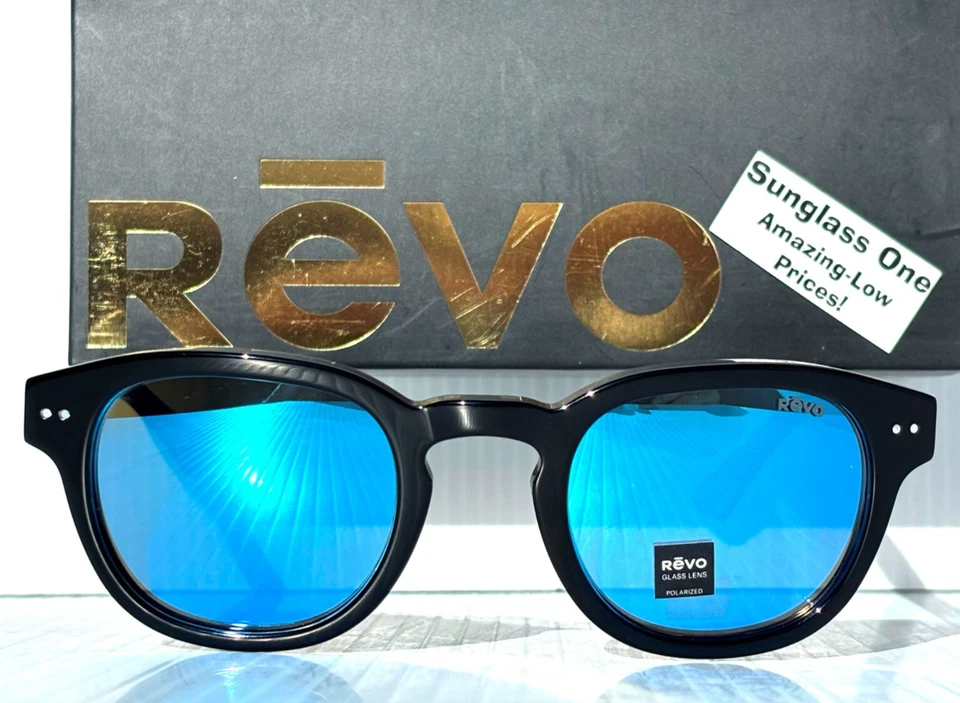 NOVO óculos de sol Revo STERLING preto brilhante lente azul polarizado 1256 01 H2O - Imagem 2 de 4