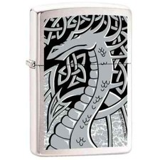 Zippo Lighter - Silver Dragon Brushed Chrome - ZCI003466