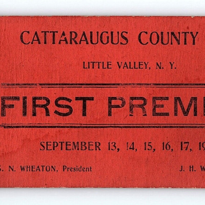 1909 Cattaraugus NY Fair 1st Premium Prize Ribbon Card Little Valley New York A