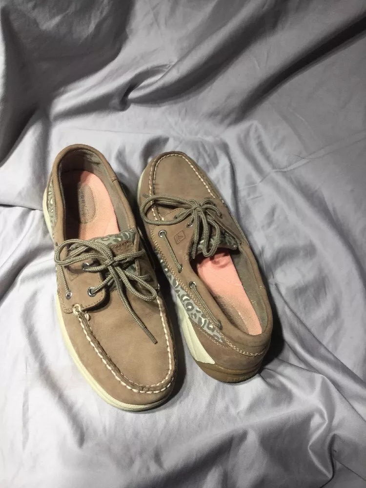 Women s SPERRY Top Sider Intrepid Tan Leather Gray Leopard Boat
