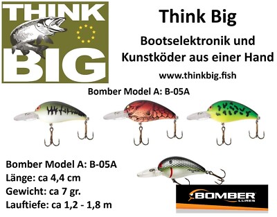   Bomber Wobbler Model A B-05A, flachlaufender Kunstköder, Crankbait, Raubfisch 
