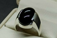 Natural Black Yemeni Aqeeq Ring Sterling Silver 925 Handmade Black Agate Ring