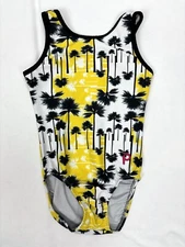 Plum Practicewear Child Medium Yellow Black Palm Trees Gymnastics Leotard