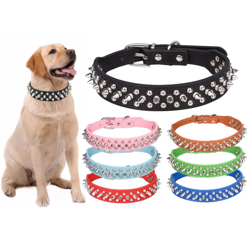 Spiked Studded Leather Dog Collar Rivets Pet Small Large Cat Pit
