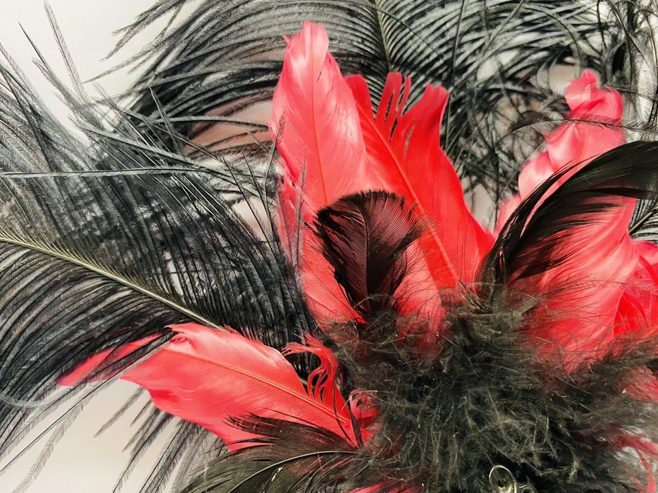 Vintage Black & Red Masquerade Mask With Feathers  - Image 2 of 4