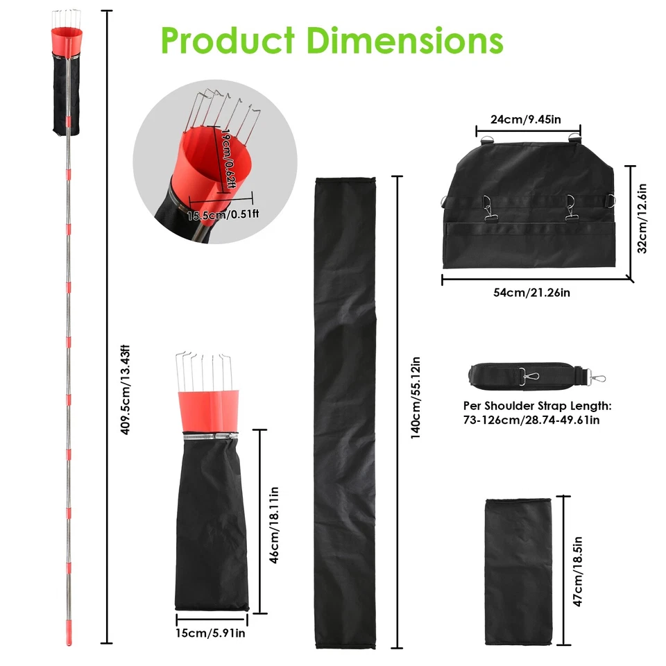 Recogedor de frutas de alto alcance de 13,43 pies poste recolección de frutas para mango aguacate limón manzana Foto 2 de 4