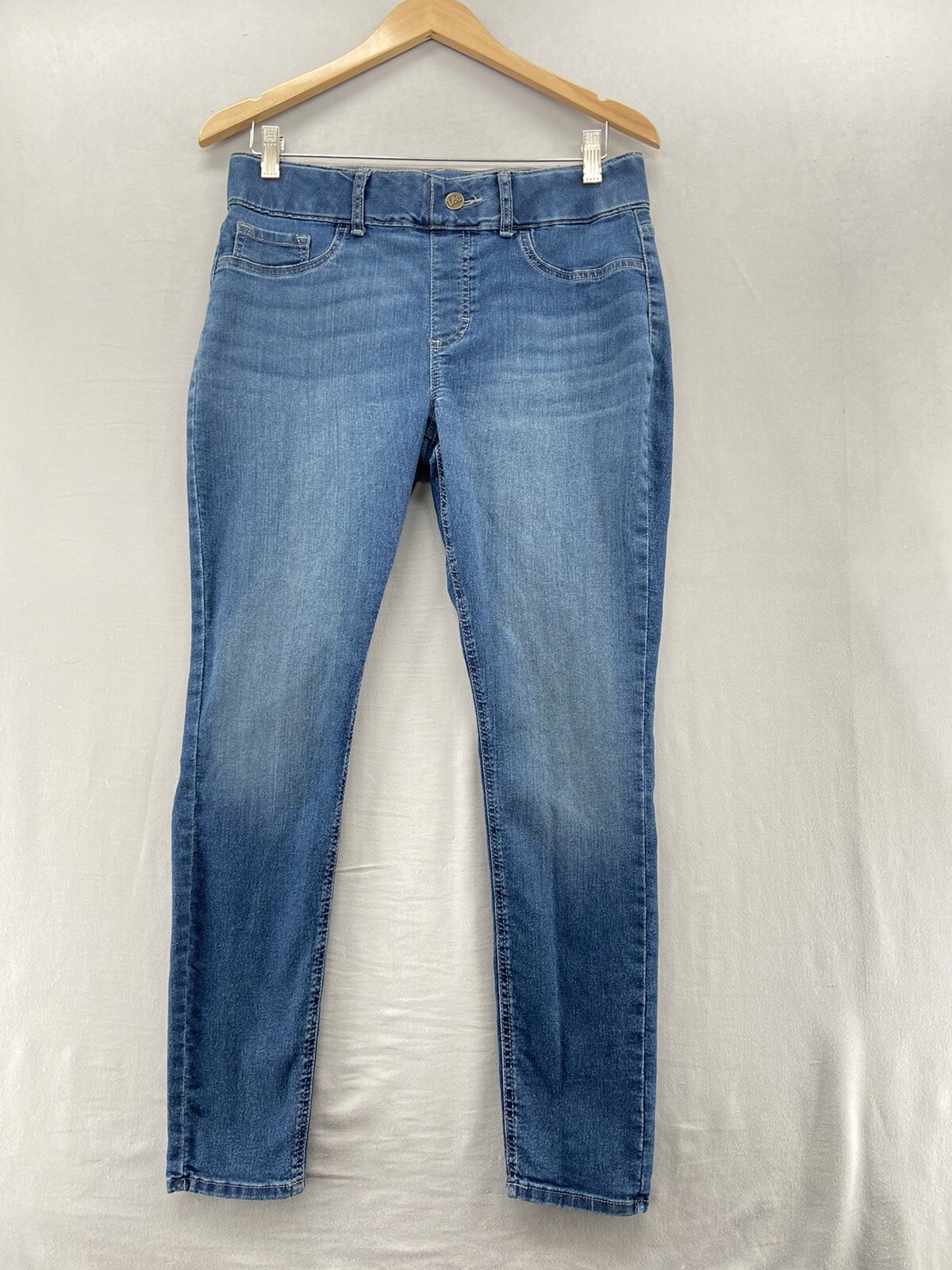 Lee Blue Denim Pullon Jeans Jegging Womens MED Skinny Distressed Midrise Stretch thumbnail 11