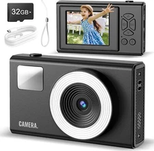 Digital Camera, UHD 4K Kids 48MP 16x Zoom Point and Black 