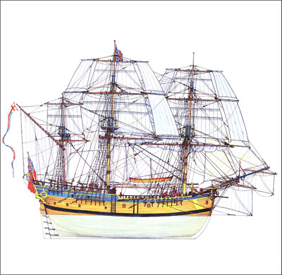 2000 Vintage Ship Print British Barque Endeavor 18th Century
