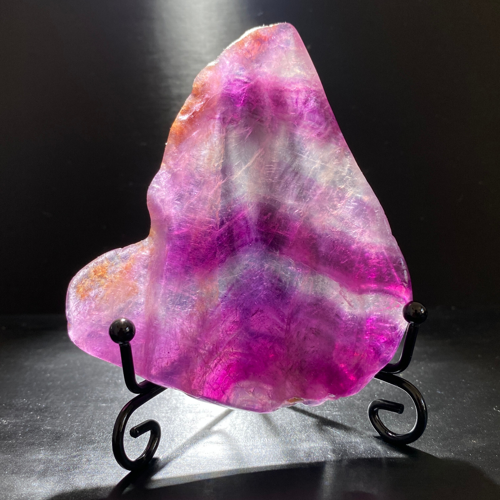 Natural Fluorite Slice Crystal Mineral Specimen 177g with Display Stand