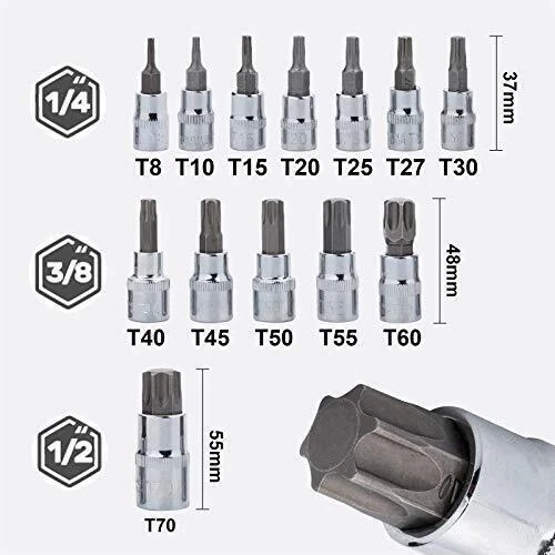 13Pcs Hex Key Master Allen Wrench SAE & Metric Socket Set 1/4" 3/8" 1/2" Drive - Image 3 of 4
