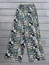 Vintage Hawaiian Tropical Print Wide Leg Flowy Pants Elastic Waist XS/S/M