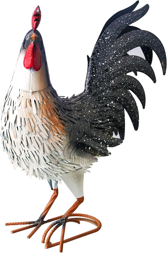 Gallo de metal jardín estatua gallo pollo patio arte exterior interior césped decoración Foto 2 de 4