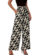 Women's Geometric Print Elastic Waist w Pockets Wide Leg Pants Size L