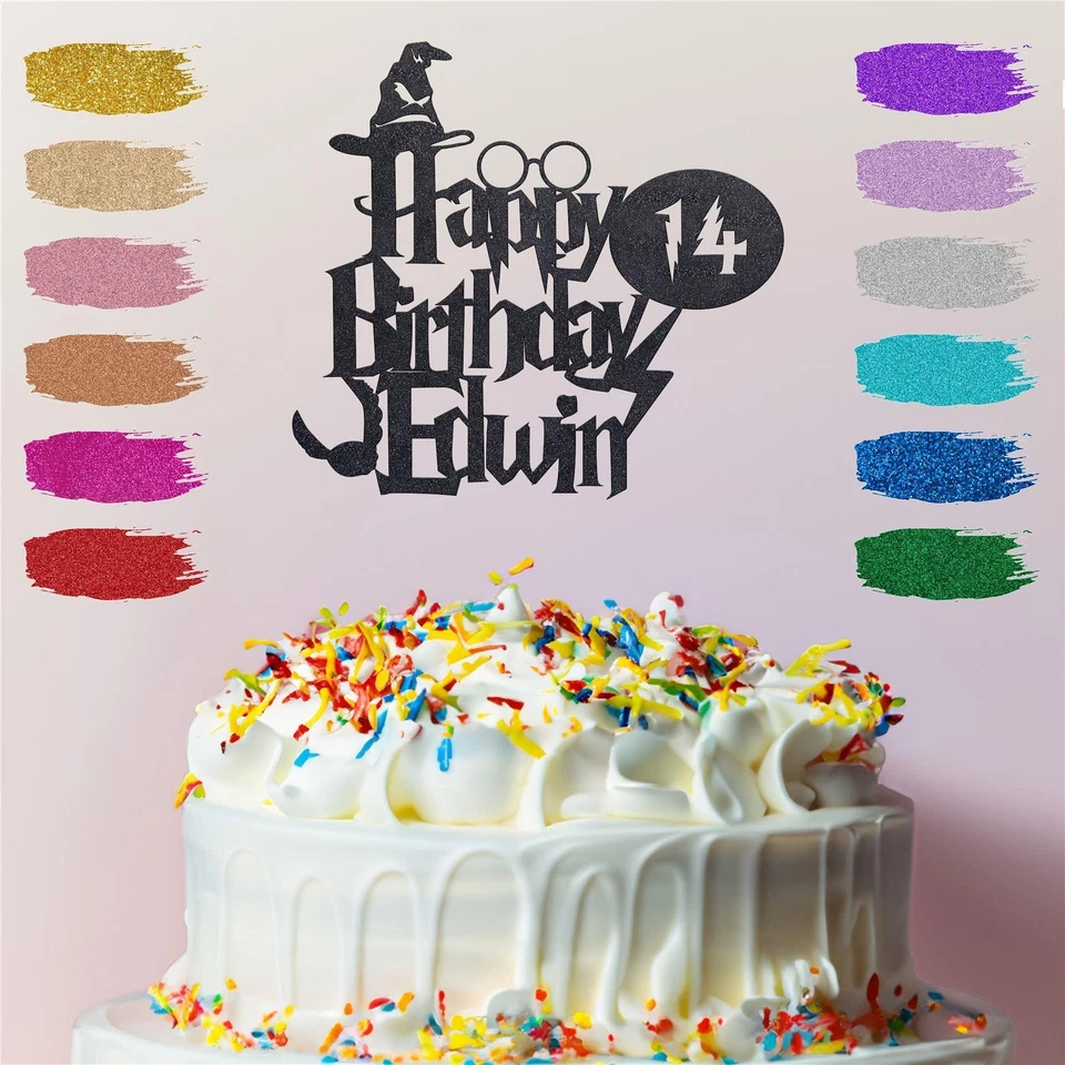 Harry Potter Cake Topper Personalised Happy Birthday Glitter Card Any Name Age
