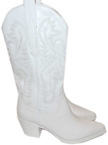 Jeffrey Campbell Dagget Western Boots White Leather Booties 9.5 Embroidered - Picture 5 of 9