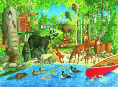 woodland friends forest wild animals wildlife ceramic tile mural backsplash