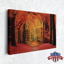 Whispers of Autumn Flame Forest Wall Art, Canvas Print Poster for Home Decor