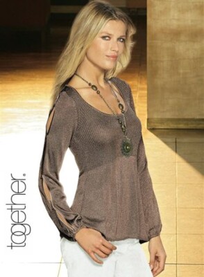 NEU: WOW PULLOVER GLITZERGARN 85% VISCOSE GESCHLITZTE ÄRMEL 46 TOGETHER *472706