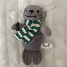 Coca-Cola 1997 Bean Bag Plush Seal in Green Stripe Scarf