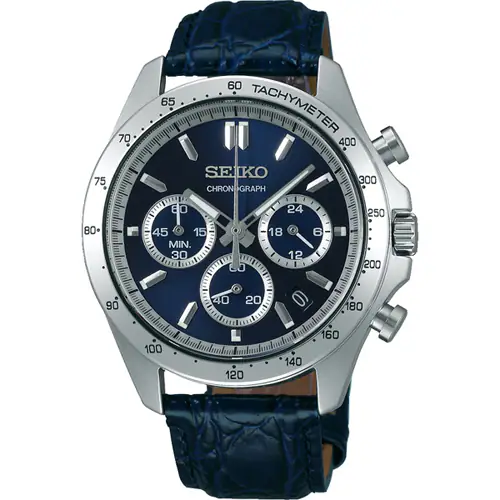 Seiko SBTR019 Blue Dial Quartz Chronograph Men's Watch with Leather Strap Japan New Fast Shipping