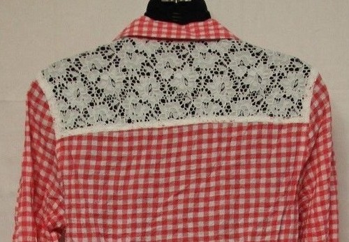 Shirt Top Joe Boxer Juniors Western Country Plaid Pink White Blue Lace S M L XL - Picture 7 of 22