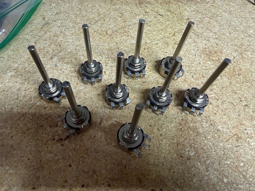 Lot of 9 RV3AUFK153B 15K Ohm 0.5W Rotary Potentiometers Panel Mount Long Shaft