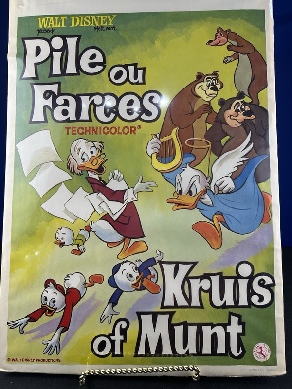 RARE Vintage Disney Heads Or Tails “Pile ou Farces” Donald Duck Poster Belgium