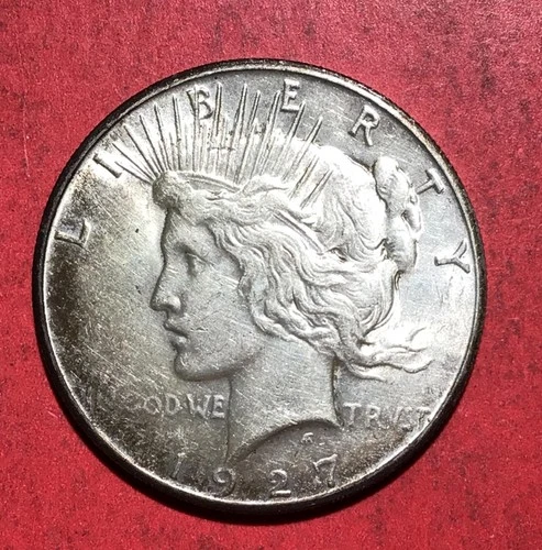 1927 US Peace SILVER Dollar! "Philadelphia" Mint! Low Mintage! AU! Old US Coin!
