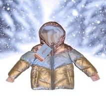 Cat Jack Puffy Metallic Toddler Hooded Snow Winter Puffer Lined Jacket 12m New