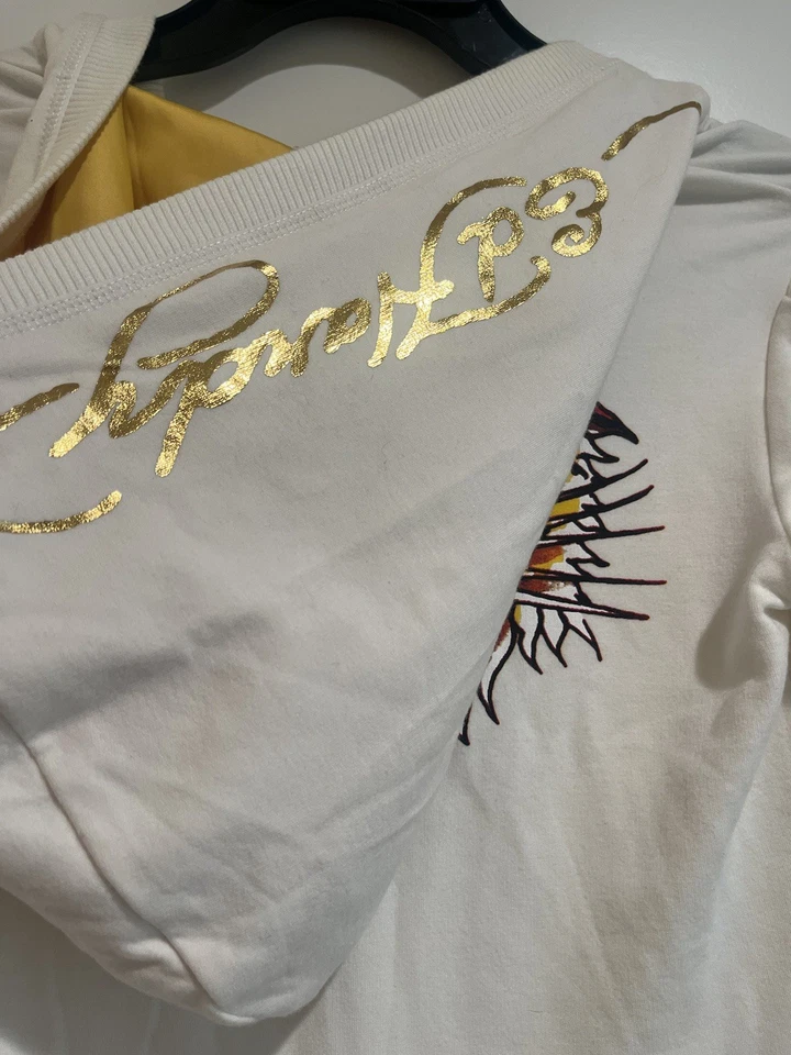 Vestido con capucha para mujer Ed Hardy Tiger Y2K talla pequeña color blanco crema Foto 4 de 4