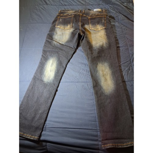 Mens Dark Wash Moto Biker Jeans Ribbed Panels Stretch Denim Size 38 - Picture 6 of 7