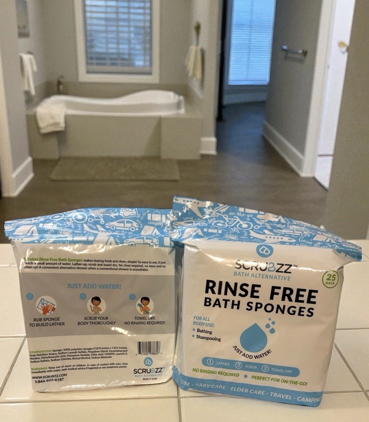 Scrubzz Rinse Free Bath Sponges For Bathing & Shampooing 25 Count X 2 Packs