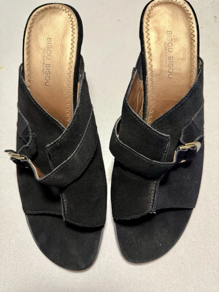 Bisou Bisou, Women's, Open Toe, leather Mule Heels Size US 10 M, Black Suede - Image 2 of 4