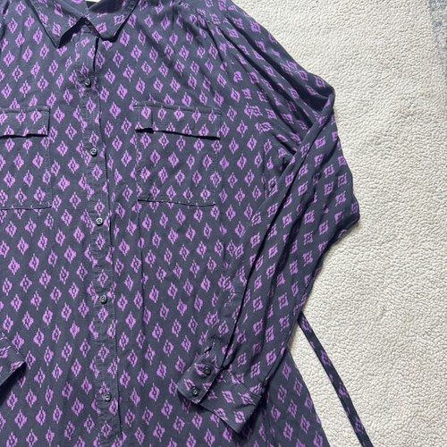 Levis Dress Womens Extra Large Purple Diamond Print Collared Button Up Waist Tie - Picture 9 of 13