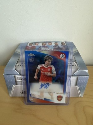 Max Dowman 2025-26 Topps Chrome UEFA UCC Blue Rookie RC Auto /150 Arsenal