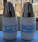 Vintage Corning Blue Snowflake Salt and Pepper Shakers Set