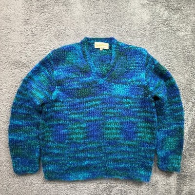 Saks Fifth Avenue Sweater Womens M Blue Green Excellent Vintage Mohair Wool Blnd