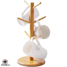 Elegant Bamboo Mug Holder Tree - 6 Hooks for Stylish Kitchen Organization