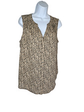 Apt. 9 Sleeveless Blouse L Leopard Print Split Neck Boho Cottagecore Top