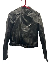 Love Tree Women’s Faux Leather Moto Biker Jacket Black Size Large Zip Belted