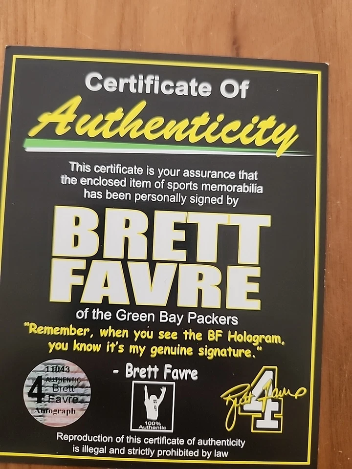 Brett Favre autografiado 8x1 0 con holograma Farve Foto 4 de 4