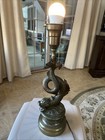 Antique Bronze Sea Monster Dolphin Fish Figural Lamp Sculpture — photo 4