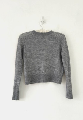Hush Pullover Damen grau cropped langarm leicht transparent Sichtnaht UK S